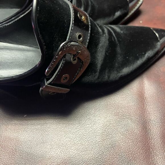 Stuart Weitzman the‎ scootin bootie black velvet mules silver buckle, 6 - Picture 2 of 10